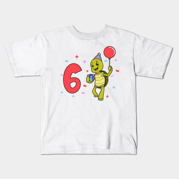 I am 6 with turtle - kids birthday 6 years old Kids T-Shirt by Modern Medieval Design